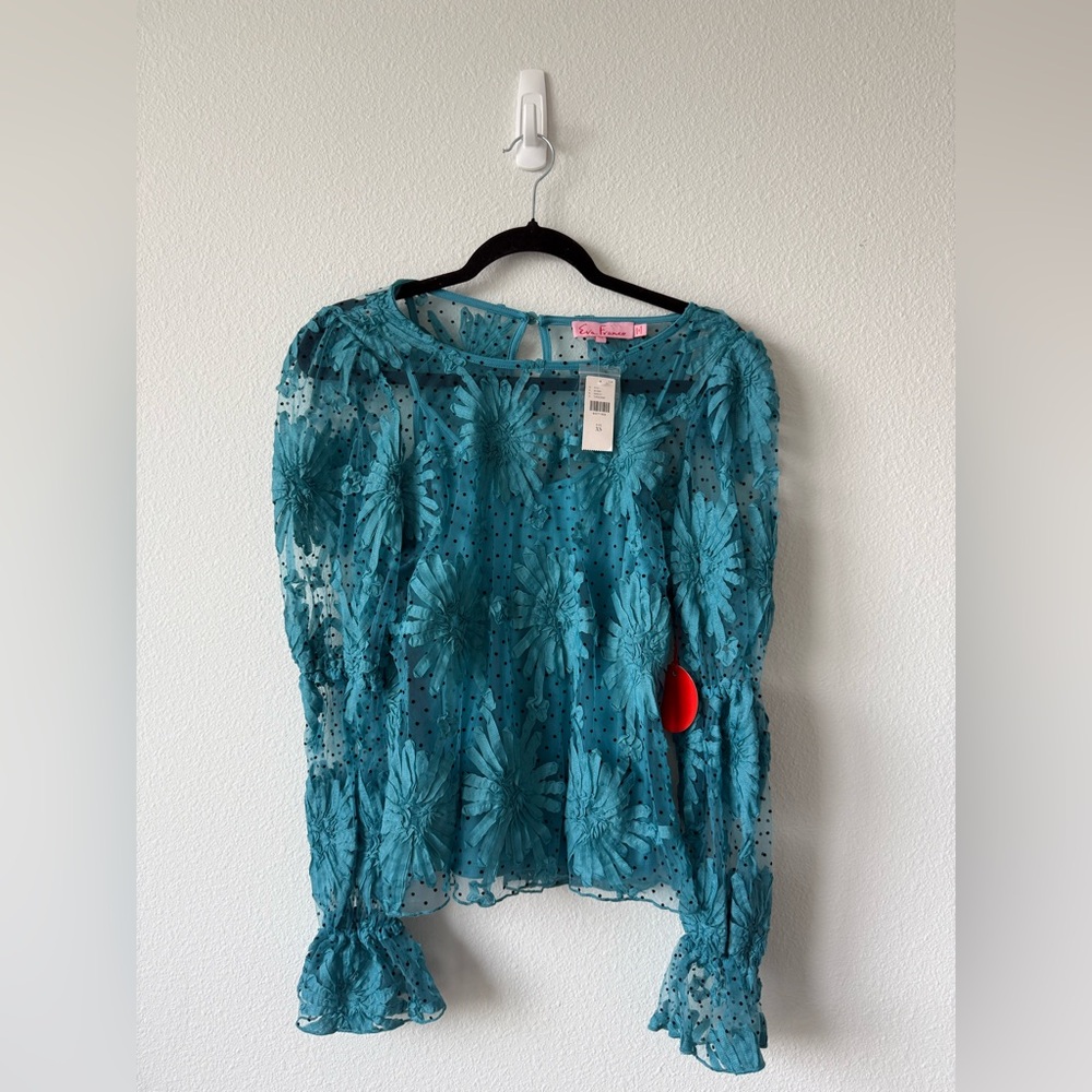 Antropologie NWT Eva Franco Turquoise Lace Floral Ruffle
Blouse Shirt - Picture 6 of 8